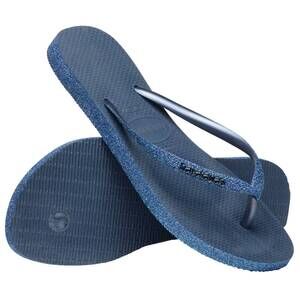 NEW HAVAIANAS women's sparkle flip flops in indigo blue